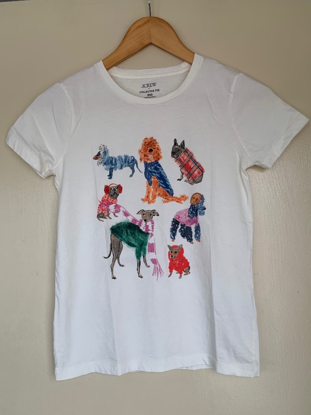 J.Crew Collector Tee Beige Dog Graphic Print T- shirt Crewneck XXS
